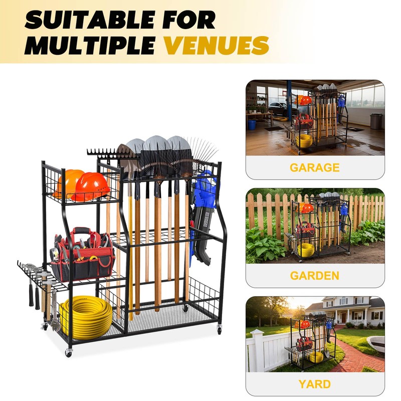 Garden Tool Organizer Rolling Cart Large Capacity Rust-Resistant Metal Tool