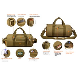 Protector Plus Tactical Duffle MOLLE Handbag Gear Military Travel Carry On Shoulder Bag Small Valise(Brown)