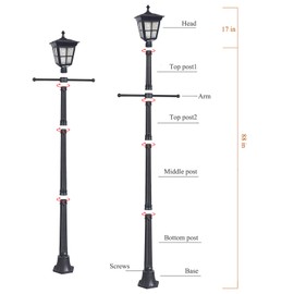Kemeco ST4311BAH LED Cast Aluminum Solar Lamp Post Light with Arm for Outdoor Landscape Pathway Street Patio Garden Yard Driveway