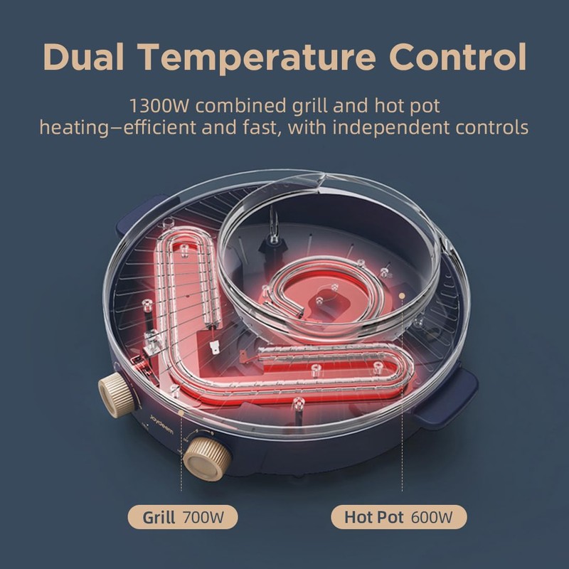 Joydeem Electric Grill with Shabu Shabu Hot Pot, Compact Korean