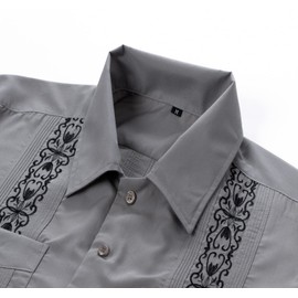 Men's Guayabera Shirts Short Sleeve Casual Snap Shirts(Gray,2XL)