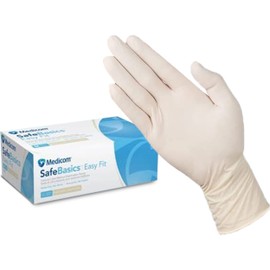 Medicom SafeBasics Easyfit Disposable Latex Gloves - 100 Count - Medium - White Latex Gloves, Work Gloves, Multipurpose Powder Free Gloves