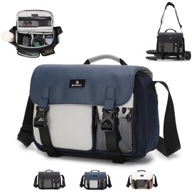 BESMART Waterproof Professional Camera Bag with Tripod & Trolley Sleeve, Shockproof Camera Case Shoulder Bags for DSLR/SLR/Mirrorless Cameras, Crossbody Sling Soft Padded Photography Bag (Blue)