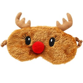 Ulbemoll Cute Reindeer Sleeping Mask, Soft Fluffy Plush Blindfold Funny Novelty Christmas Rudolph Sleep Mask Eye Cover Eyeshade for Kids Girls Boys Women Men Night Nap Travel (Brown, Reindeer)