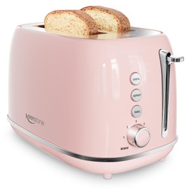 Toaster 2 Slice Stainless Steel with 6 Bread Shade Settings, Bagel, Cancel, Defrost Function, 2 Slice Retro Toaster with Extra Wide Slot, Removable Crumb Tray, pink