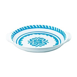 Le Cadeaux Luxury Melamine Small Two Handled 11 inch Shallow Serving Bowl,Sicily Teal