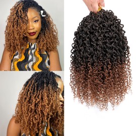 XGY Hair Pre-twisted Passion Twist Hair 14 Inch 8 Packs Yanky Twist Crochet Hair Soft Pre Looped Curly Ombre Brown Crochet Hair Senegalese Twist Crochet Hair Yankee Twist Crochet Braids (1B/30#)