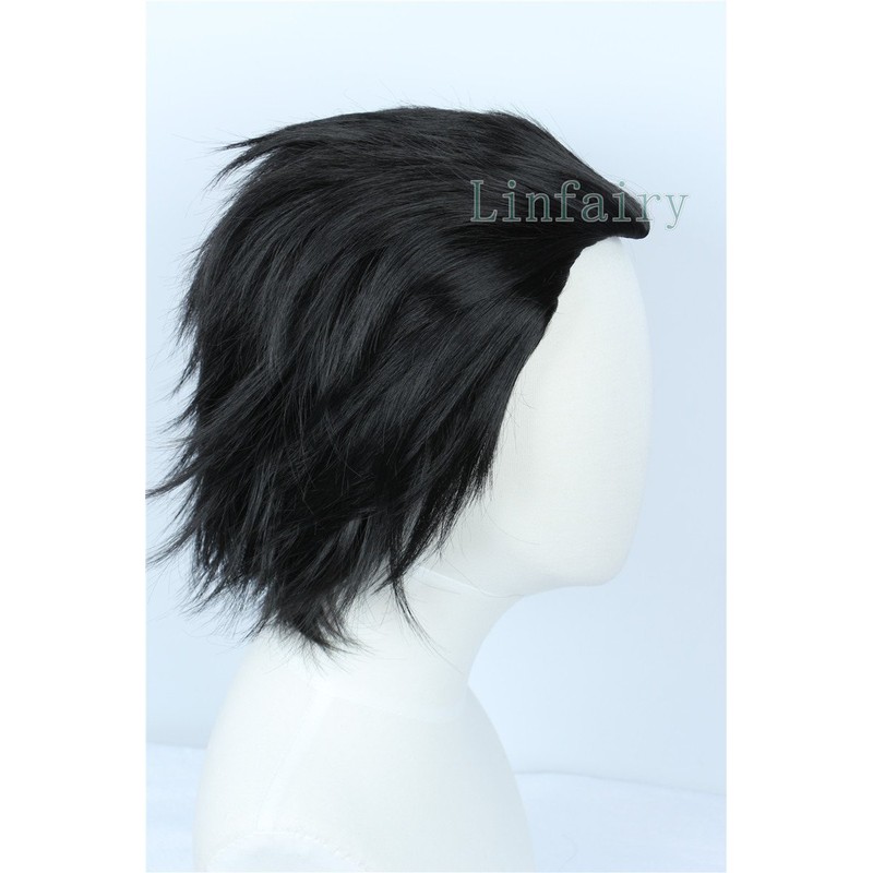 Linfairy Short Straight Cosplay Wig Halloween Costume Wig (black)