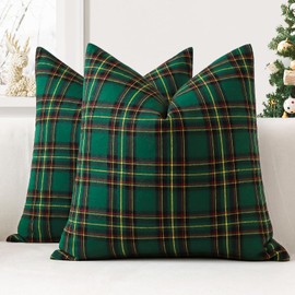 JOTOM Set of 2 Classic Plaids Cushion Covers 60x60 cm Christmas Scottish Tartan Plaid Soft Solid Decorative Throw Pillow Covers Home Decor Outdoor Cushion Case for Sofa Bedroom (Green Black)