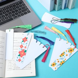 30 Pieces Sublimation Blank Bookmark Heat Transfer Metal Aluminum DIY Bookmark with Hole and Colorful Tassels for Crafts, Birthday Wedding, Sublimation Blank Keychains, Single Sided Printing
