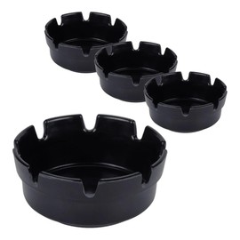 Global Basics 4 ¼” Black Bakelite Plastic Notched Ashtray With 1 ¾” Well | 4 Pack of Black Ashtrays (4)