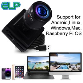 ELP Sony IMX323 Sensor Low Light Mini USB Camera with Microphone Manual Zoom 2.8-12mm Lens H.264 0.01LUX UVC USB2.0 Video Webcam Home Surveillance PC Camera for Laptop, Computer, Raspberry Pi