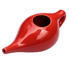 HealthGoodsAU - Crackle Pattern Red Ceramic Neti Pot for Nasal Cleansing | Natural Treatment for Sinus, Infection and Congestion | Compact Design | Ceramic Neti Pot with 5 Sachets of Neti Salt
