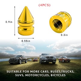 Gasedin 4 PCS Car Tire Valve Stem Caps, Spiked Aluminum Alloy Air Pressure Valve Stem Cover, Dustproof Spiked Shape Airtight Tire Stem Caps, Valve Stem Cap for Most Vehicles (Golden)