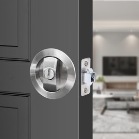 Hoconnie Pocket Door Lock Privacy Pocket Door Handle Sliding Door Lock Invisible Recessed Door Handle 66mm No Key (Silver, Circular)
