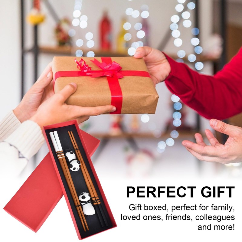 2 Pair Wooden Chopsticks Set, Chopsticks with Holder, Bamboo Chopsticks