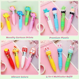 Cartoon Pens for Kids Party Bag Fillers, Pack of 20 Cute Novelty 4 Color Pens, Multi Colour Ballpoint Pen Ideal End of Year Class Gifts Creative Fun for Girls Boys