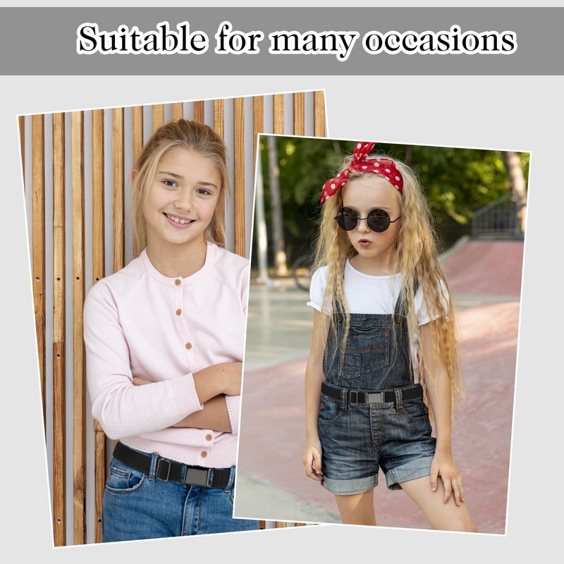 TIESOME 2PCS Adjustable Kids Elastic Belts, Stretch Waist Belts Black
