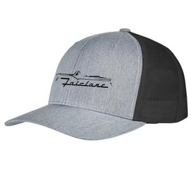 1955 1956 Ford Fairlane Convertible Fully Embroidered Yupoong 6606 Snapback Trucker Fitted Cap Heather/Black