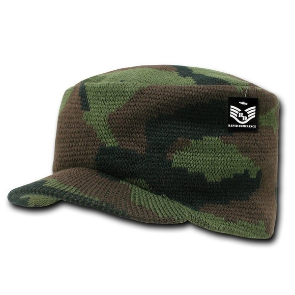 Camo Military Flat Top Knit Caps - Woodland