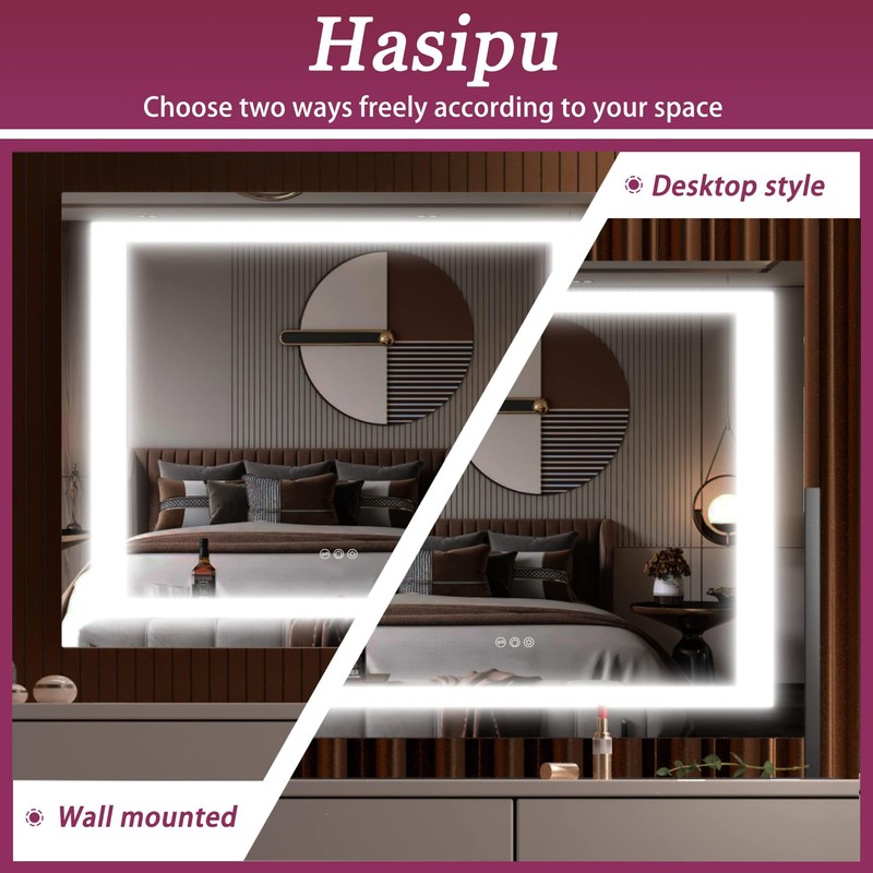 Hasipu Vanity Mirror with Lights, 24.2" x 19.7" LED Makeup