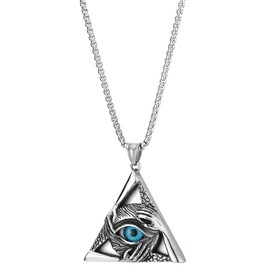 Steel Vintage Evil Eye Protection Hands Triangle Pendant Necklace for Men Women 30 Inch Wheat Chain(CA)