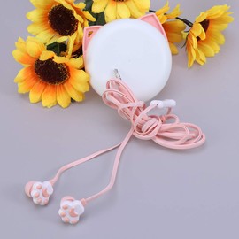 UKCOCO Children's in-Ear Headphones Creative Cat Claw Children's in-Ear Headphones Line Control Cartoon Earphones with Storage Box for Children Girls (Pink)