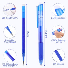 Pack of 13 Blue Refills 0.7 mm Refills 1 Pen + 12 Ink Rollerball Pen Erasable Ballpoint Pen Ideal for the Office, Home Office or School