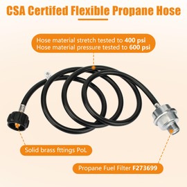 ArrogantF F273699 6Ft Propane Fuel Filter with Hose Compatible with Mr. Heater Big Buddy Propane Heater to Propane Tank,CSA Certified with QCC1/Type1 Adapter Connect 20-45 lb Propane Tanks