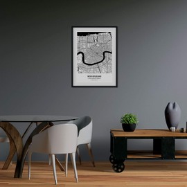 Nacnic New Orleans USA Map Poster featuring United States Blades Cities with Seas and Rivers in Black Colour A4 Size with Frame