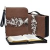 Sktodyaw Brown Cow Floral Print Bible Case with Wristlet Strap