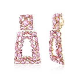 Ever Faith Rectangle Clip-On Earrings for Women, Sparkling Rhinestone Geometric Statement Clip-On Earrings, Blue, Crystal, No Gemstone