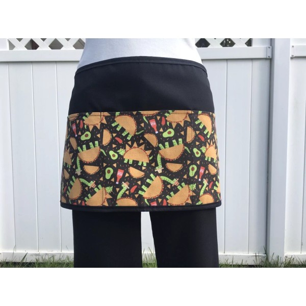 Classyaprons Black Tacos peppers Food server waitress waist Half apron