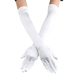 Costume Bay 1920s Flapper Gatsby Long Satin Gloves Vintage Roaring Twenties Elegant Accessory Women's Fashion Glamour Black White Evening Gala Theater Costume (White, ONE)