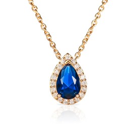 Diamond Treats Gold Plated Blue Pendant Necklace with a Sapphire Blue Stone, Pear Shaped Sapphire Blue Necklaces for Women in 925 Silver, Blue Necklace for Women, Gold Jewellery Gifts for Women
