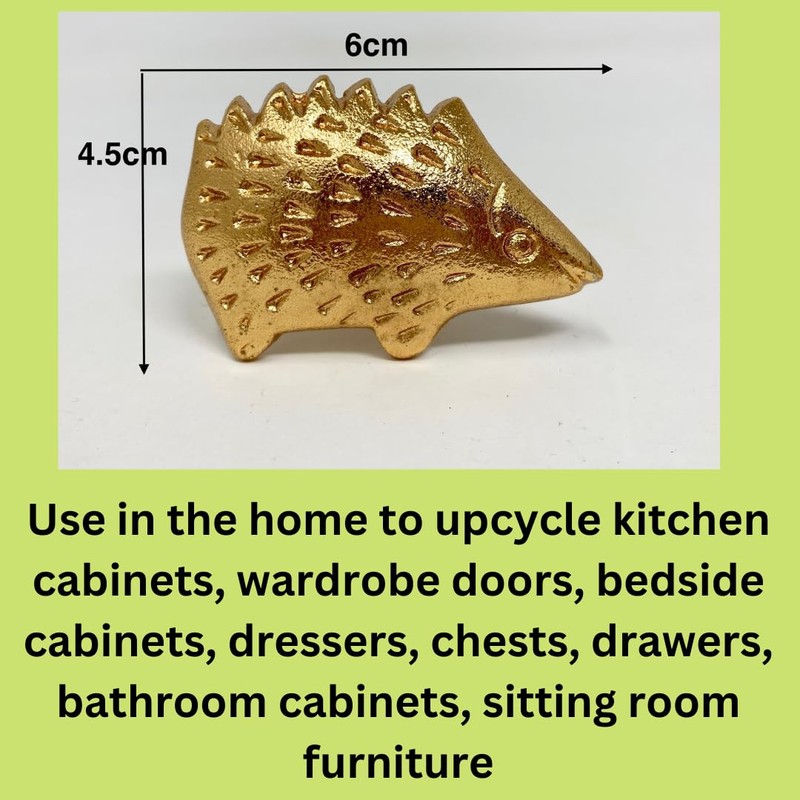 Bright Gold Animal Drawer Knobs - Dresser Cabinet (3. Hedgehog)