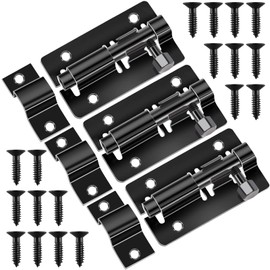 Door Lock Bolts Gate Bolt 3Pcs (3'') 75mm Heavy Duty Door Security Bolts Barrel Slide Latch Lock Stainless Steel Garden with Screws for Bathroom Shed Door Yard Garage Gates (Black)