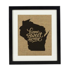 Darling Souvenir Home Sweet Home Burlap Print Wall Decor Wisconsin State Map Housewarming Gift-Burlap Print with Frame(11 x 14 Inches)