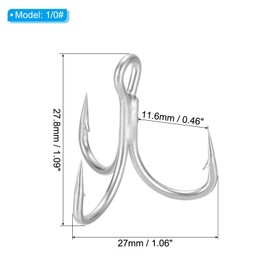 PATIKIL 1/0# Fishing Treble Hooks, 10Pcs 4X Strong Treble Fish Hook High Carbon Steel Fishing Hooks Round Bend Barbed for Freshwater Saltwater, Silver