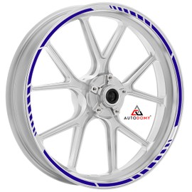 Autodomy Stickers Motorcycle Wheel Rims Complete Set for 2 Wheels from 15" to 19" Inches Sport Design (Blue)