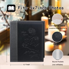 Artmag Photo Album 5x7 Clear Pages Pockets Leather Cover Slip Slide in Photo Album Book Holds 50 Vertical 5x7 Photos Picture Book for Wedding Family (Black)