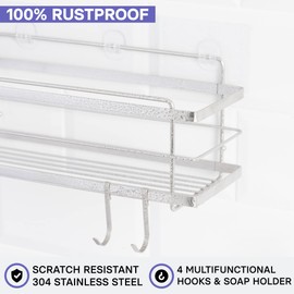 KINCMAX Premium Shower Caddy with Soap Holder, 2-Pack Adhesive Shower Organizer, No Drill Bathroom Shelves, Rustproof Stainless Steel Shower Shelves for Inside Shower, Shower Storage Rack, Silver