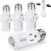 Feekoon 4 Pcs 3 Prong Light Socket Adapter, E26 Light