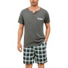 Bresdk Men's Short Cotton Pyjamas with 2 Buttons Checked Summer