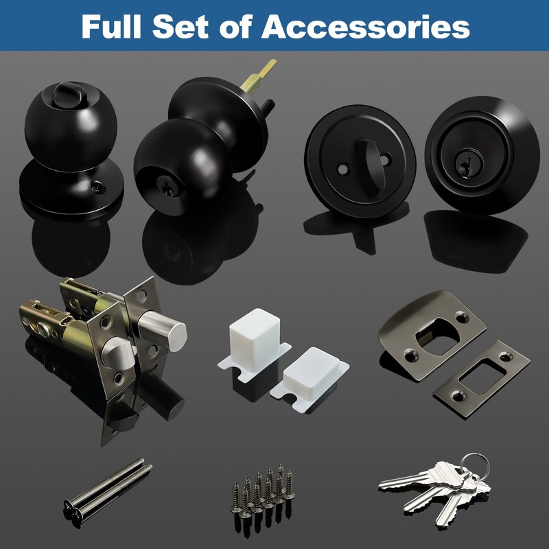 BESTTEN 3 Pack Keyed Alike Exterior Door Knobs and Single