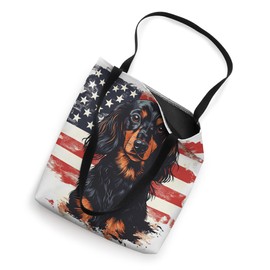 Patriotic Long Haired Dachshund Dog Vintage American Flag Tote Bag
