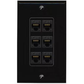 Wallplate City 6 Port Cat6 Ethernet RJ45 Coupler Jack Wall Plate-1 Gang Black/Black