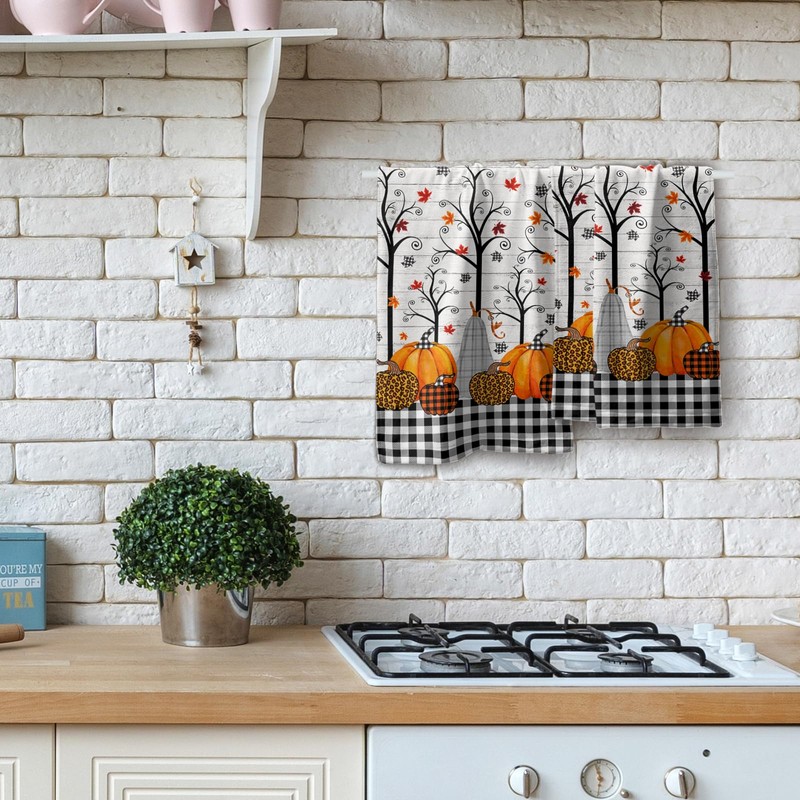 Fall Pumpkins Absorbent Set of 2 Hand Towels - 14x28