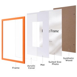 eletecpro 5x7 Picture Frame, Matted to 4x6 Photo or 5x7 No Mat, Colorful Frame for Wall & Tabletop Display Made of Engineered Wood and Clear Acrylic, Orange Kids Room Decor, 1 Pack