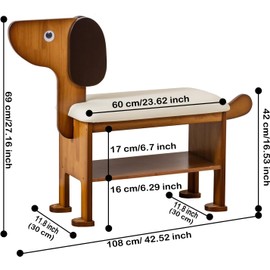 latifolia Puppy Shoe Bench, 2-Tier Solid Wood Entryway Organizer, Cute Pet-Shaped Shoe Bench for Hallway & Living Room,(23.62 inch)